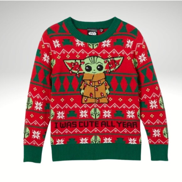 Star Wars Kids Grogu Fair Isle Holiday Christmas Pullover Sweater - Picture 1 of 3